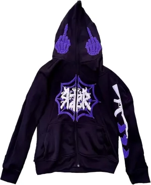 Y2k Skeleton Full Zip Up Hoodies Women Men Rhinestone Skull Graphic Print Sweatshirt Gothic Oversized Jackets