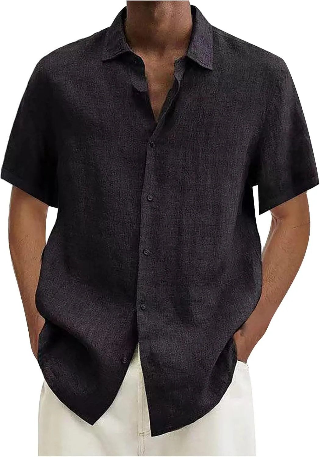 Ymosrh Men's Shirts Designer Spring Summer Casual Cotton Linen Solid Color Short Sleeve Shirts Loose, S-3XL