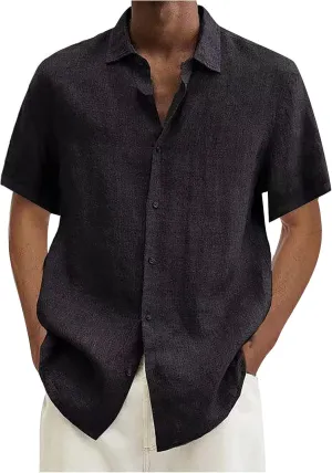 Ymosrh Men's Shirts Designer Spring Summer Casual Cotton Linen Solid Color Short Sleeve Shirts Loose, S-3XL
