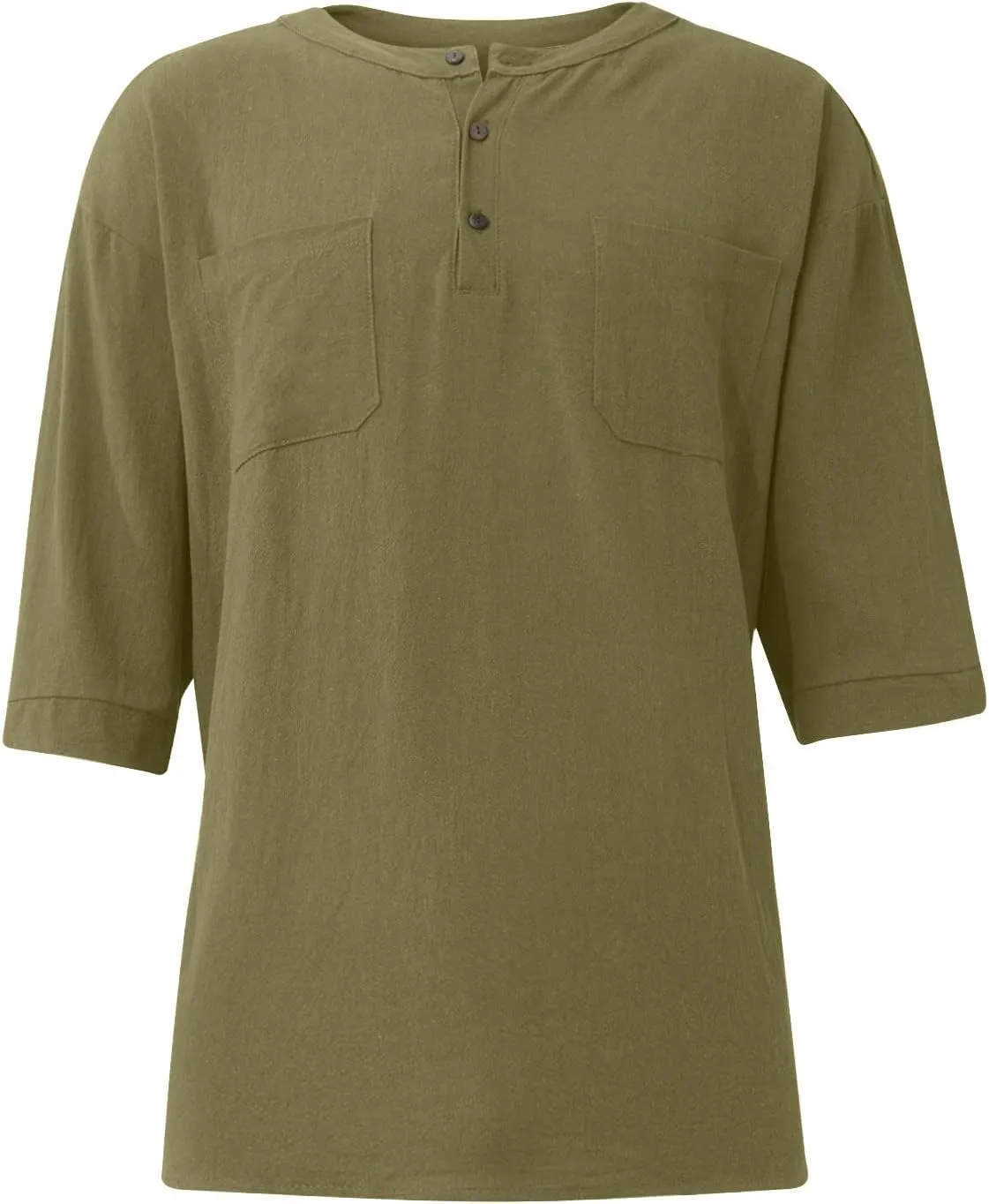Ymosrh Men's Shirts Summer Loose Casual Cotton Linen Short Sleeve Top Solid Color Short T-Shirt Shirts