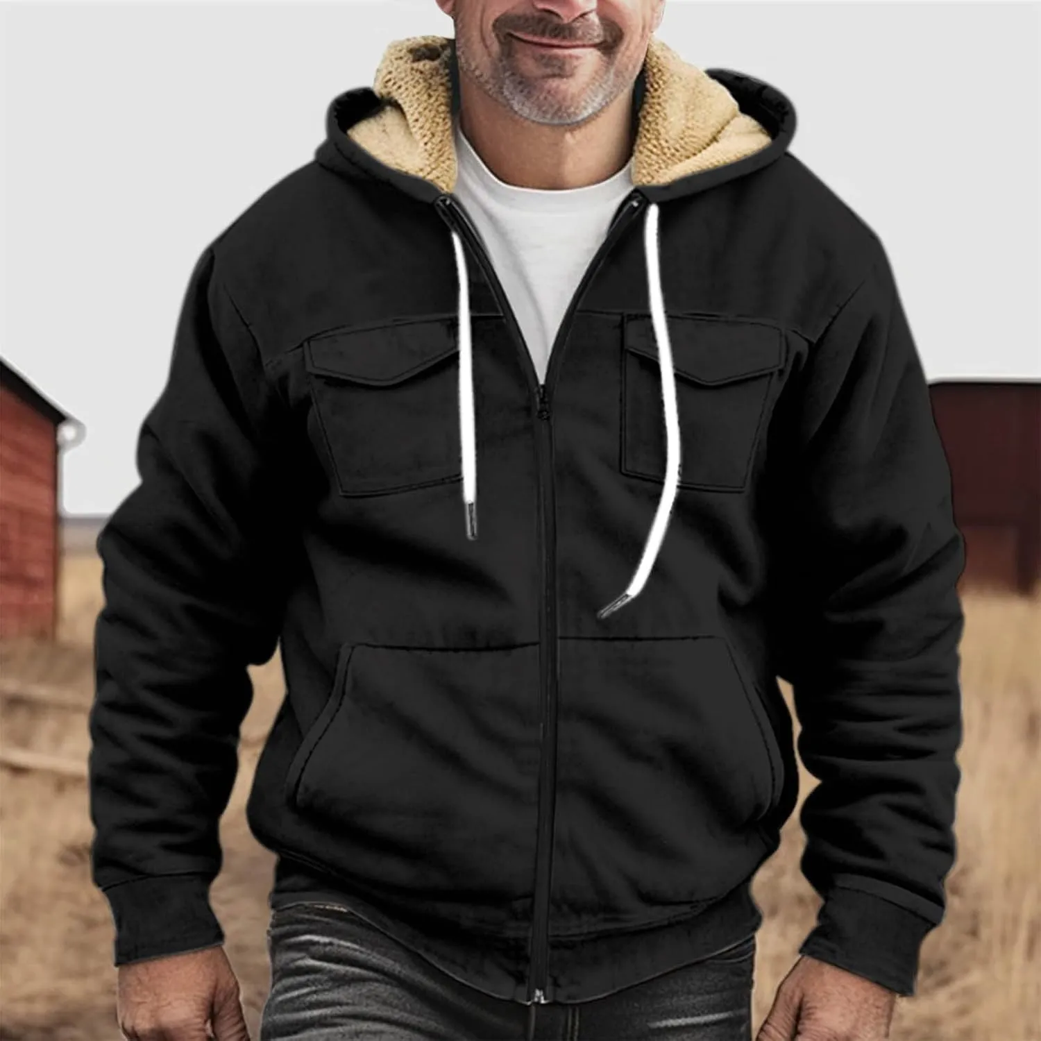 Ymosrh Men's Sweatshirt Fleece Hoodie Zip Up Fall Winter Solid Pullover Sweatshirt Casual Jacket Coat Hoodies, S-5XL