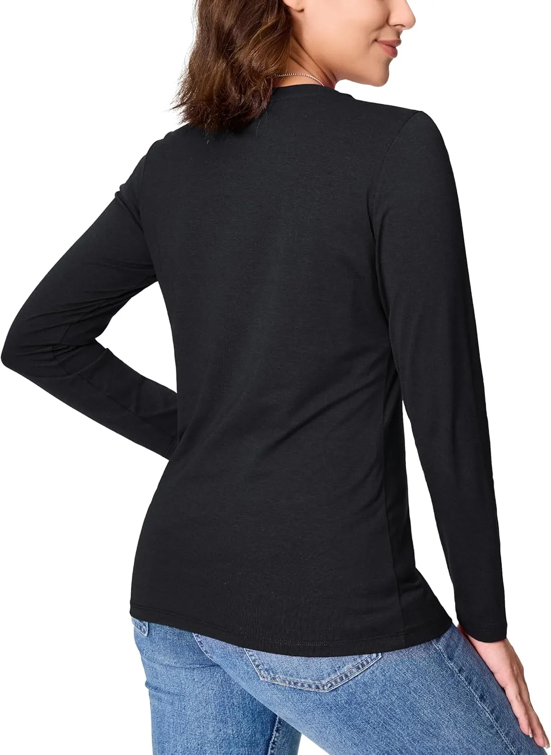 YUCOLEN Women's Cotton Long Sleeve Shirts Crew Neck T-Shirts Soft Casual Breathable Tees Basic Tops