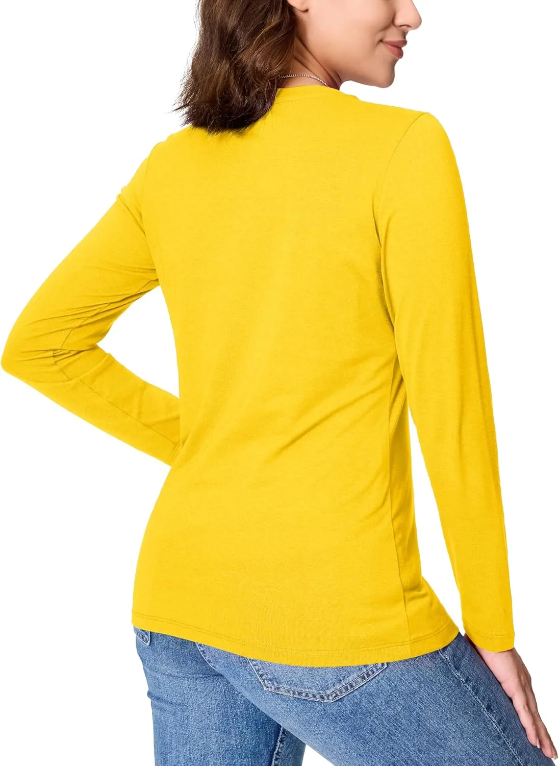 YUCOLEN Women's Cotton Long Sleeve Shirts Crew Neck T-Shirts Soft Casual Breathable Tees Basic Tops