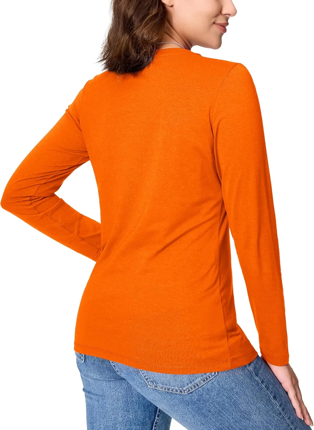 YUCOLEN Women's Cotton Long Sleeve Shirts Crew Neck T-Shirts Soft Casual Breathable Tees Basic Tops