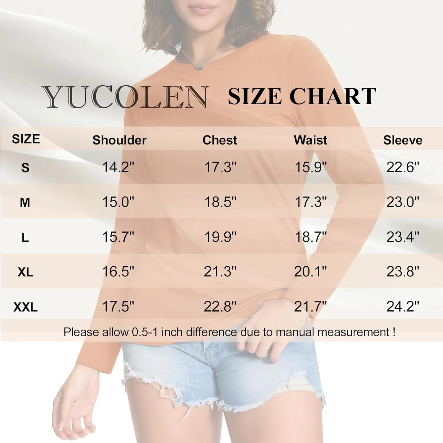YUCOLEN Women's Cotton Long Sleeve Shirts Crew Neck T-Shirts Soft Casual Breathable Tees Basic Tops