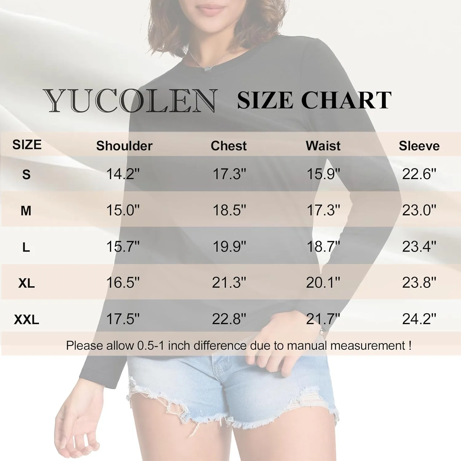 YUCOLEN Women's Cotton Long Sleeve Shirts Crew Neck T-Shirts Soft Casual Breathable Tees Basic Tops
