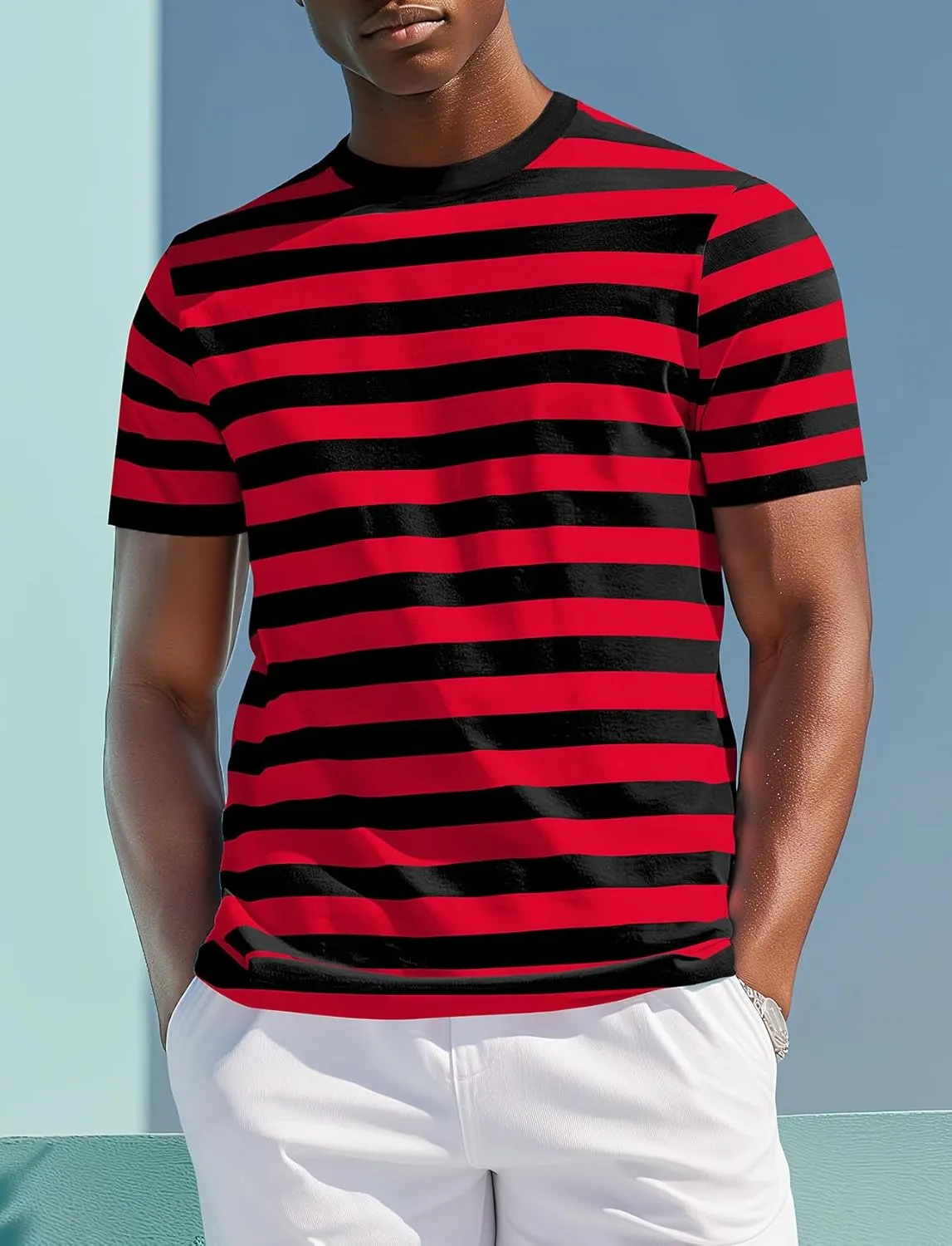 Zengjo Mens Striped Shirt Short Sleeve T-Shirts