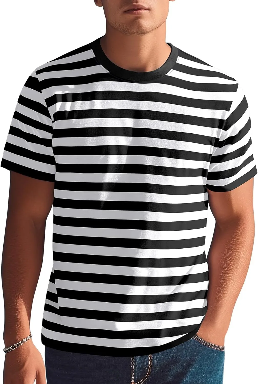 Zengjo Mens Striped Shirt Short Sleeve T-Shirts