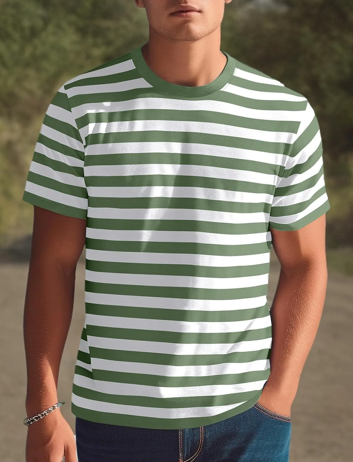 Zengjo Mens Striped Shirt Short Sleeve T-Shirts