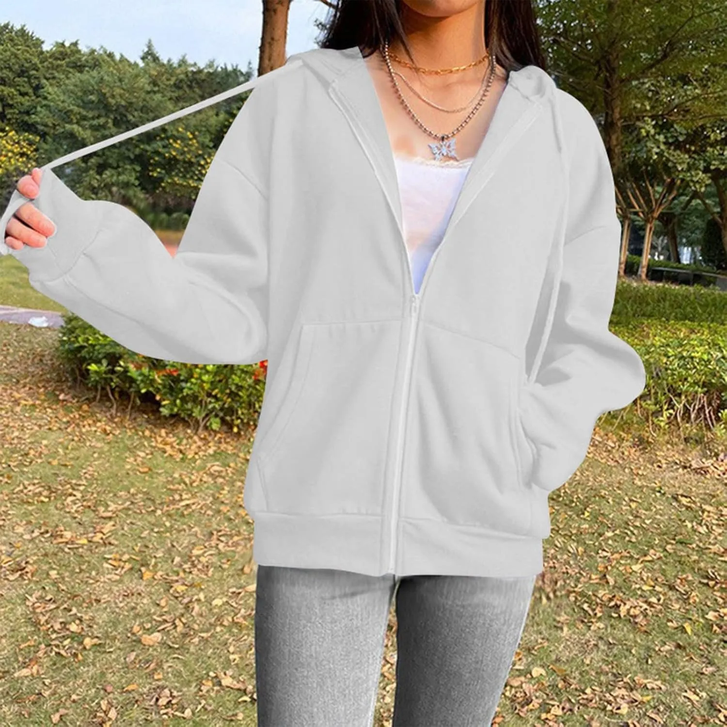 Zip Up Hoodies for Women Fall Jacket Hooded Pullover Tops Zipper Sweatshirt Y2k Clothes with Pockets Coat
