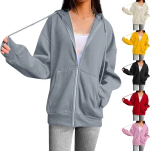 Zip Up Hoodies for Women Fall Jacket Hooded Pullover Tops Zipper Sweatshirt Y2k Clothes with Pockets Coat