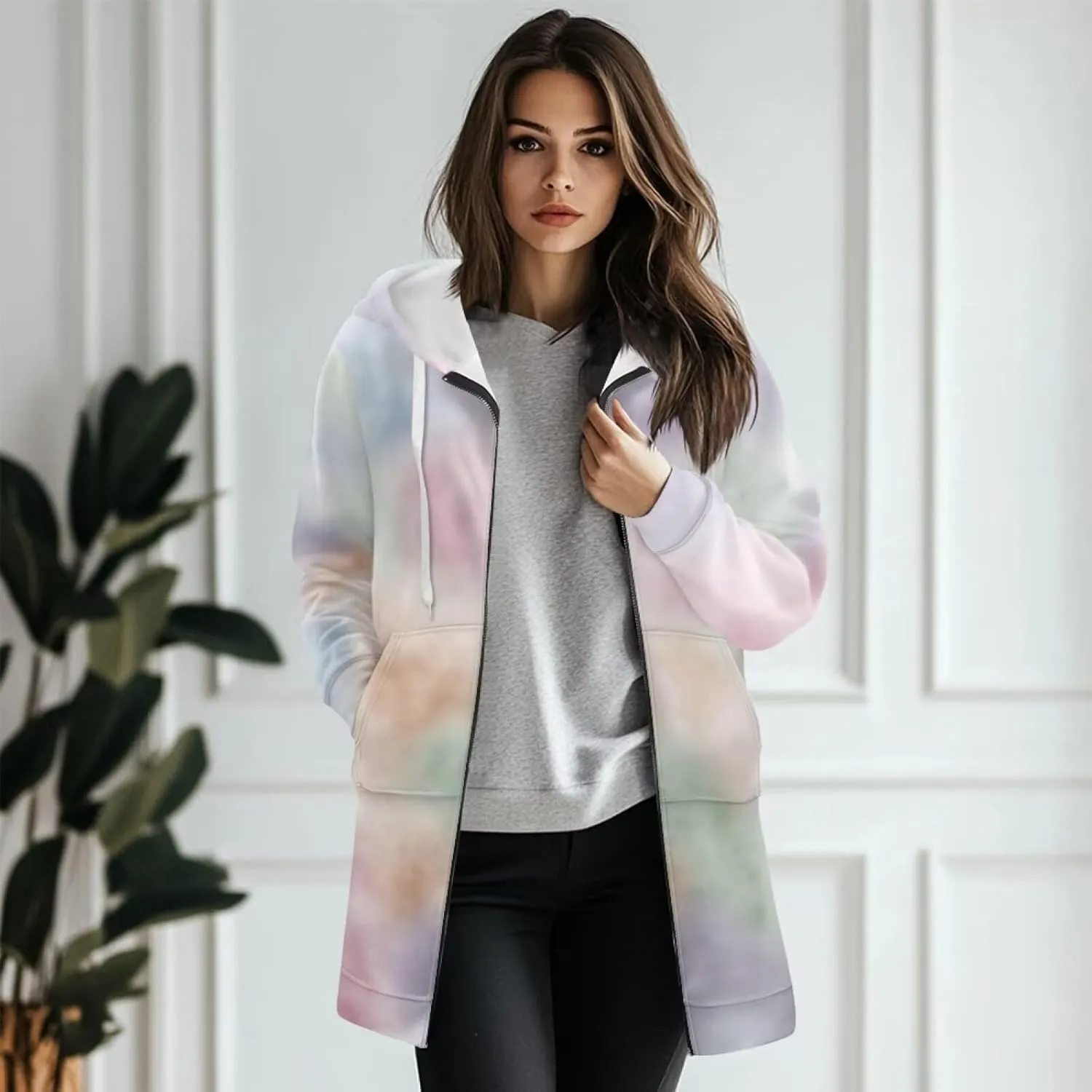 Zip Up Hoodies for Women Trendy Tie Dye Hooded Sweatshirts Oversized Long Sleeve Pullover Drawstring Jackets