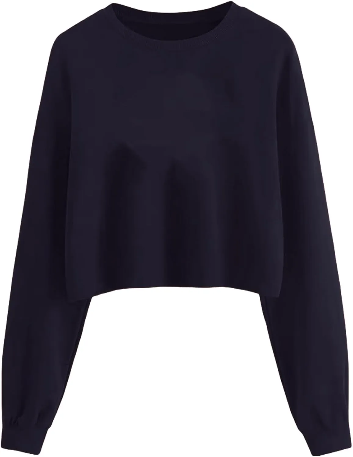 ZWRXW Women's Cropped Sweatshirt Crew Neck Long Sleeve Fleece Pullover Casual Loose Fit Solid Blouses Fall Fashion Tops