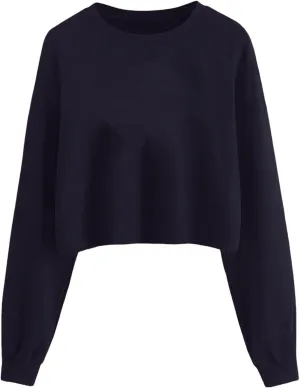 ZWRXW Women's Cropped Sweatshirt Crew Neck Long Sleeve Fleece Pullover Casual Loose Fit Solid Blouses Fall Fashion Tops